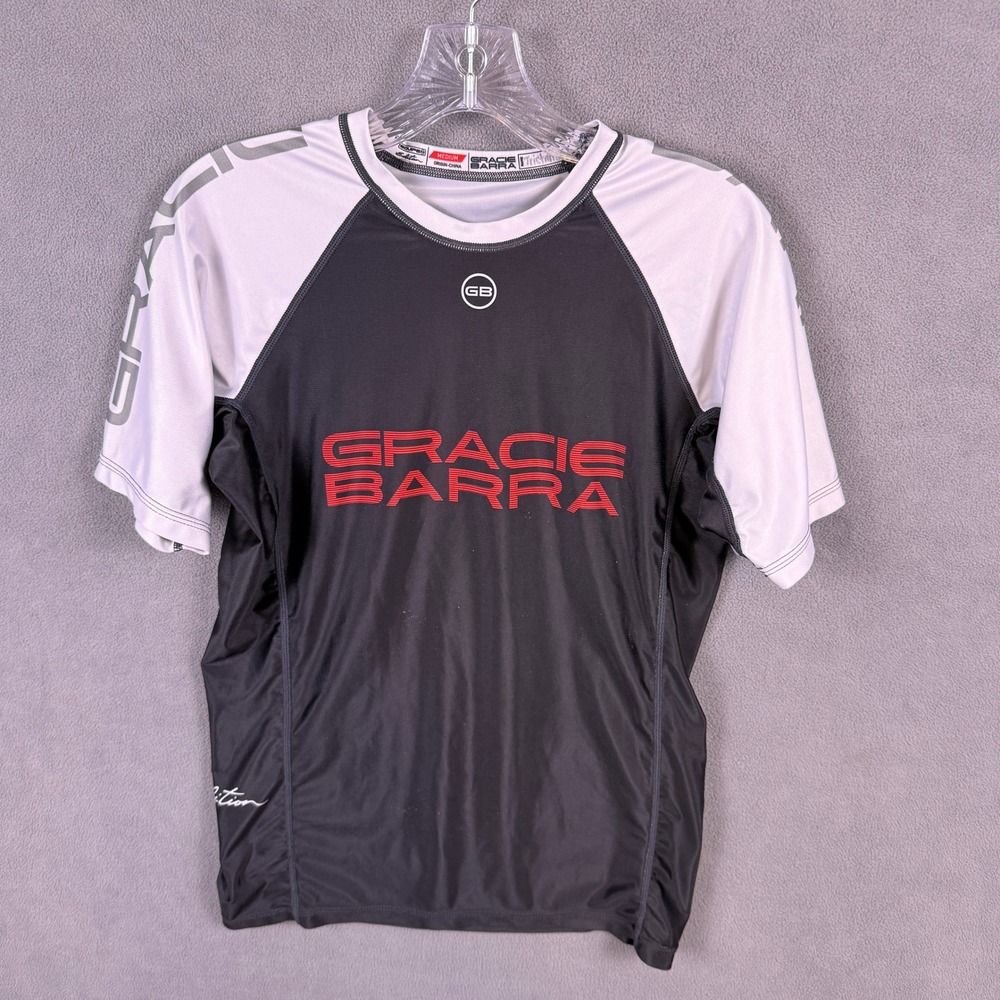 Gracie Barra Rash Guard Mens Medium Black White Equipe Edition BJJ MMA Shirt
